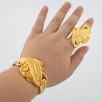 Leopard Design Bangle and Ring Jewelry Set Gold Plated African Bracelet Adjustable Ring Weddings Bridal Jewelry Accessories
