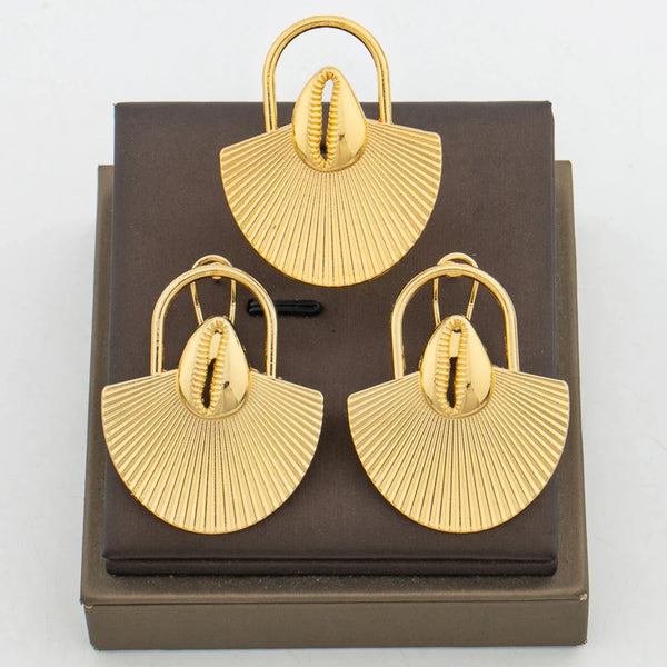 Lovely Earrings with Ring Set for African Bridal 18k Gold Color Clip Earrings and Finger Ring Elegant Dubai Jewelry Accessories