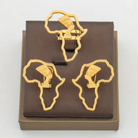 African Gold Color Earrings Ring Jewelry Set for Women Copper Alloy Clip Earrings and Finger Ring 2Pcs Set Weddings Daily Wear