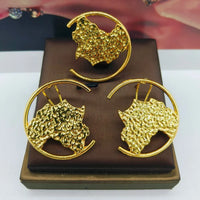 Earrings and Ring Jewelry Set for Women African 18k Gold Color Earrings with Finger Ring 2Pcs Set for Party Ethiopia Daily Wear