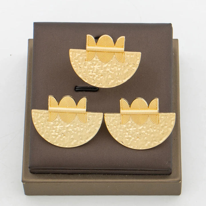 African 18k Gold Color Earrings Ring Jewelry Set for Women Irregular Design Clip Earrings and Finger Ring Set for Weddings Party