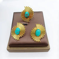 African Jewelry Set for Women Spiral Shape New Fashion Purpuse Stone Earrings Finger Ring Dubai Indian Luxury Gold Color Jewelry