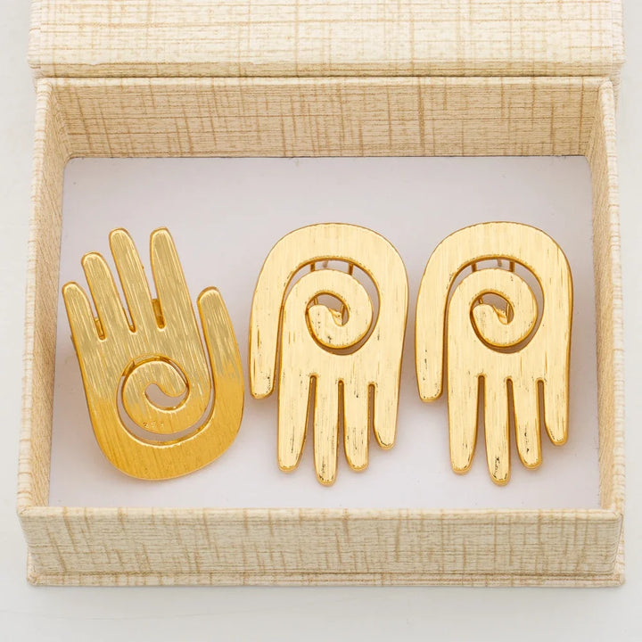 Earrings with Ring Jewelry Set for African 18k Gold Color Clip Earrings Finger Ring 2Pcs Set with Gift Box Luxury Jewelry Bride