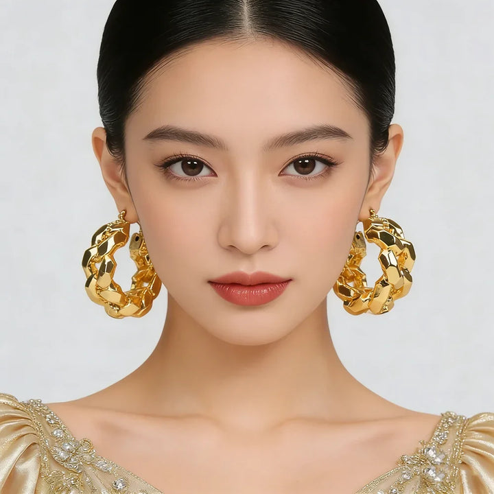 African Hoop Earrings for Women Jewelry Gold Color Large Dangle Earrings for Dubai Weddings Bridal Earrings Jewelry Accessory