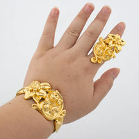 Leopard Design Bangle and Ring Jewelry Set Gold Plated African Bracelet Adjustable Ring Weddings Bridal Jewelry Accessories