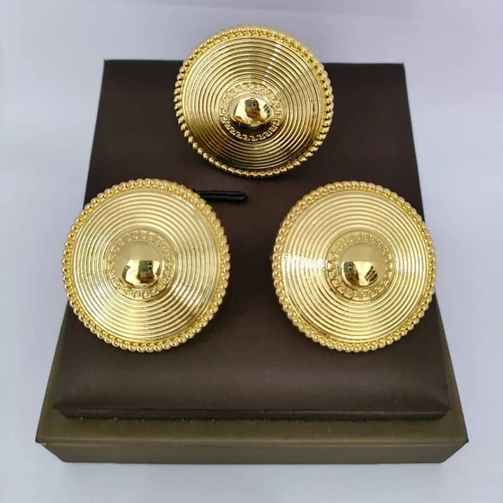 Dubai Gold Color Earrings with Ring Set for Bride Women Fashion Ear Clip and Finger Ring 2Pcs Set for Engagement African Daily