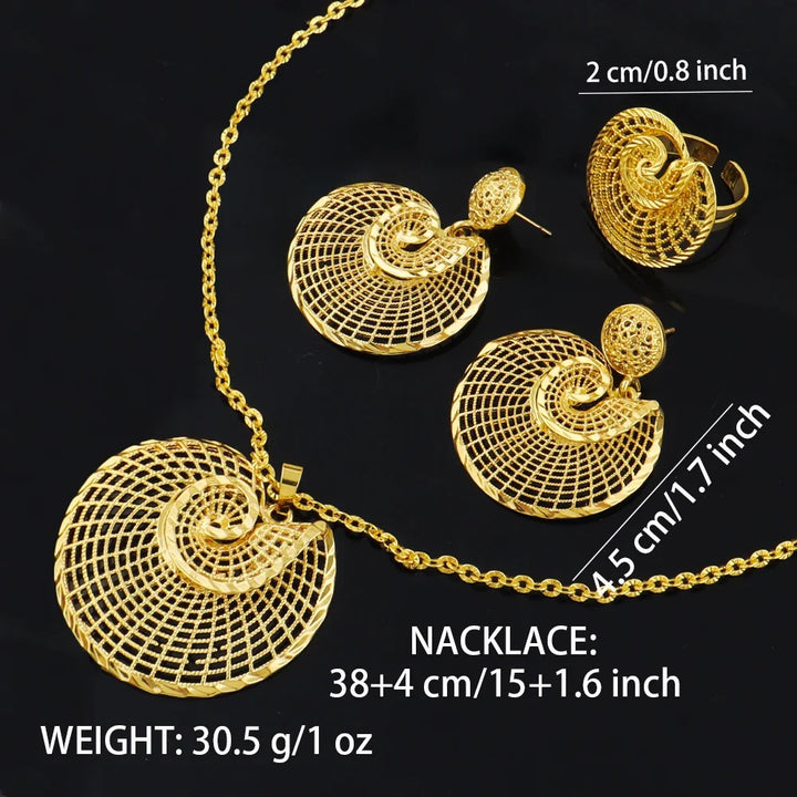 African Gold Color Women Necklace and Earrings Trend Dubai Flower Hollow Out Jewelry Set Gift For Party Wedding Daily Accessorie