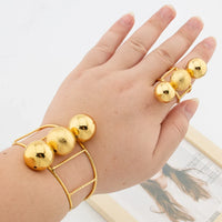 African Gold Color Jewelry Set for Women Beads Design Cuff Bangle and Ring Dubai Weddings Bride Jewelry Set Accessories Gifts