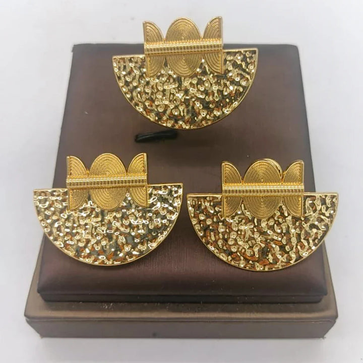 African Gold Color Jewelry Set for Women Statement Design Clip Earrings and Finger Ring 2Pcs Set for Weddings Bride Jewellery