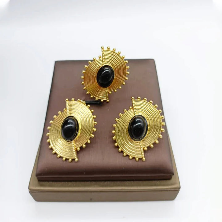 African Jewelry Set for Women Spiral Shape New Fashion Purpuse Stone Earrings Finger Ring Dubai Indian Luxury Gold Color Jewelry