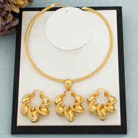 African Jewelry Set 18K Gold Plated Women Big Bold Design Earrings Pendant Wedding Bridal Fashion Necklace Bracelet Ring Gift