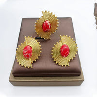 African Jewelry Set for Women Spiral Shape New Fashion Purpuse Stone Earrings Finger Ring Dubai Indian Luxury Gold Color Jewelry