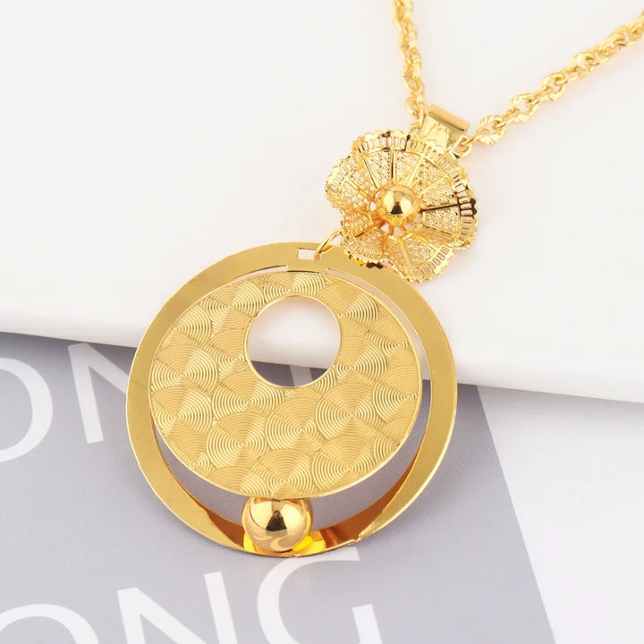 African Gold Color Women Necklace and Earrings Trend Dubai Flower Hollow Out Jewelry Set Gift For Party Wedding Daily Accessorie