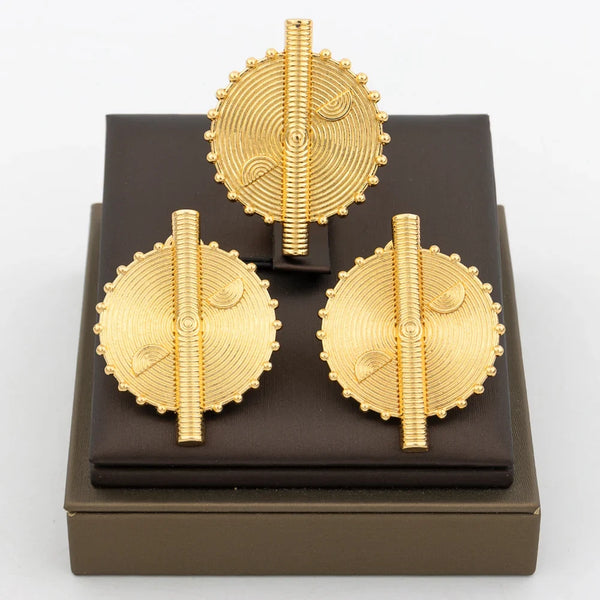 Fashion Earrings Jewelry for Women 18k Gold Plated Clip Earrings and Finger Ring Party Gift for African Dubai Copper Jewelry Set