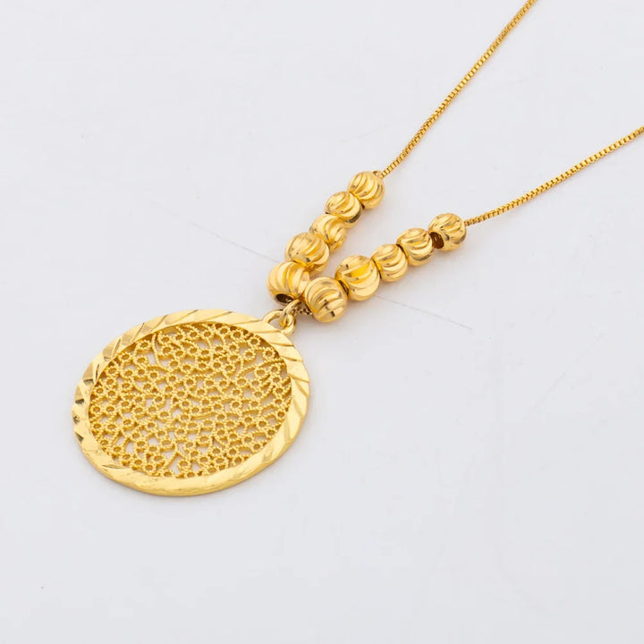 African Hoop Earrrings Necklace for Women Gold Plated Bead Chain Jewelry Set Dubai Classic Fashion Round Pendant Nigerian Gift