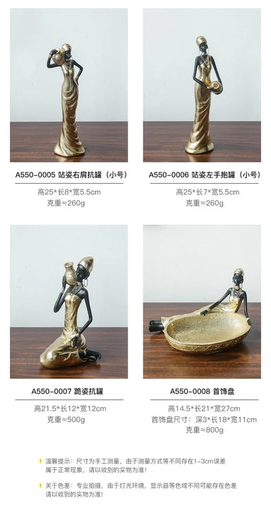 African Woman Figurine Holding Vase Decorative Statue