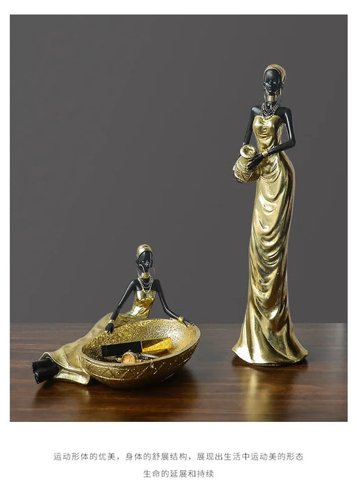 African Woman Figurine Holding Vase Decorative Statue