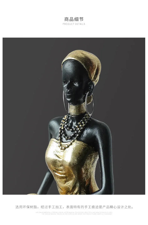 African Woman Figurine Holding Vase Decorative Statue
