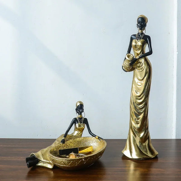 African Woman Figurine Holding Vase Decorative Statue