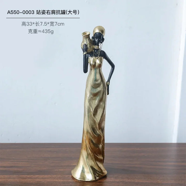 African Woman Figurine Holding Vase Decorative Statue