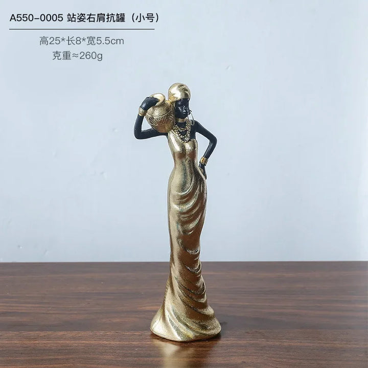 African Woman Figurine Holding Vase Decorative Statue