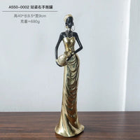 African Woman Figurine Holding Vase Decorative Statue