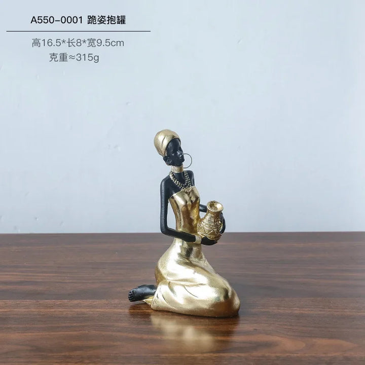 African Woman Figurine Holding Vase Decorative Statue