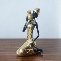 African Woman Figurine Holding Vase Decorative Statue