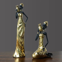 African Woman Figurine Holding Vase Decorative Statue