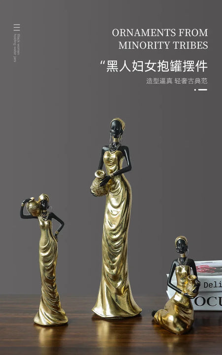 African Woman Figurine Holding Vase Decorative Statue
