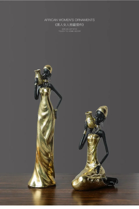 African Woman Figurine Holding Vase Decorative Statue