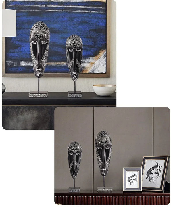 African Tribal Face Mask Decorative Sculpture for Home Decor