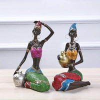 African Tribal Woman Figurine Holding Pot Decorative Statue