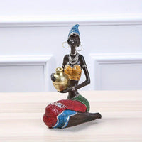 African Tribal Woman Figurine Holding Pot Decorative Statue