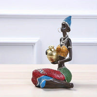 African Tribal Woman Figurine Holding Pot Decorative Statue