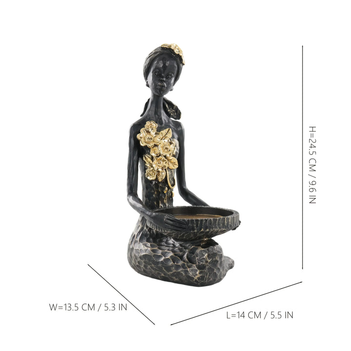 African Woman Figurine Bowl Holder Decorative Statue