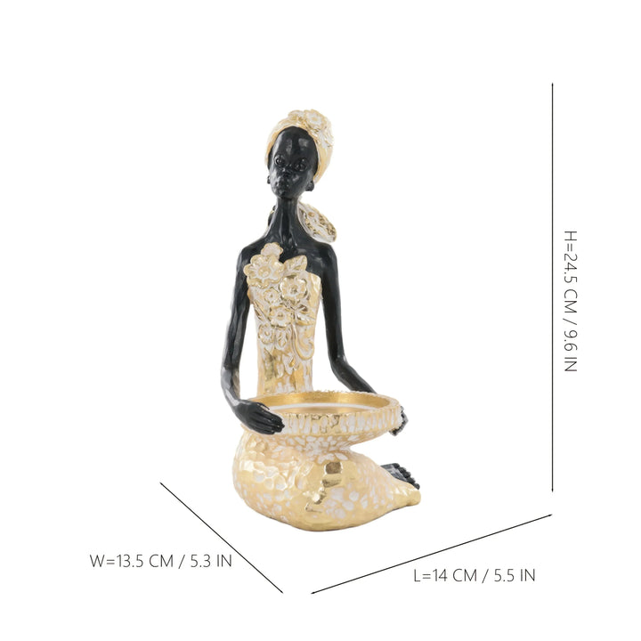 African Woman Figurine Bowl Holder Decorative Statue