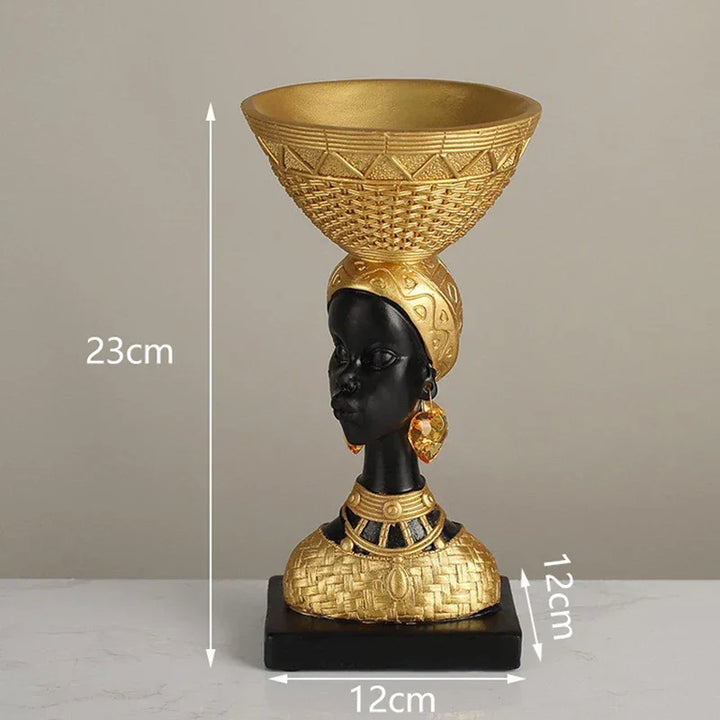 African Tribal Woman Bowl Holder Decorative Statue