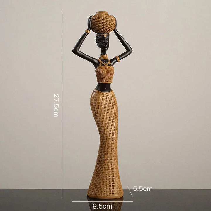 African Tribal Woman Bowl Holder Decorative Statue