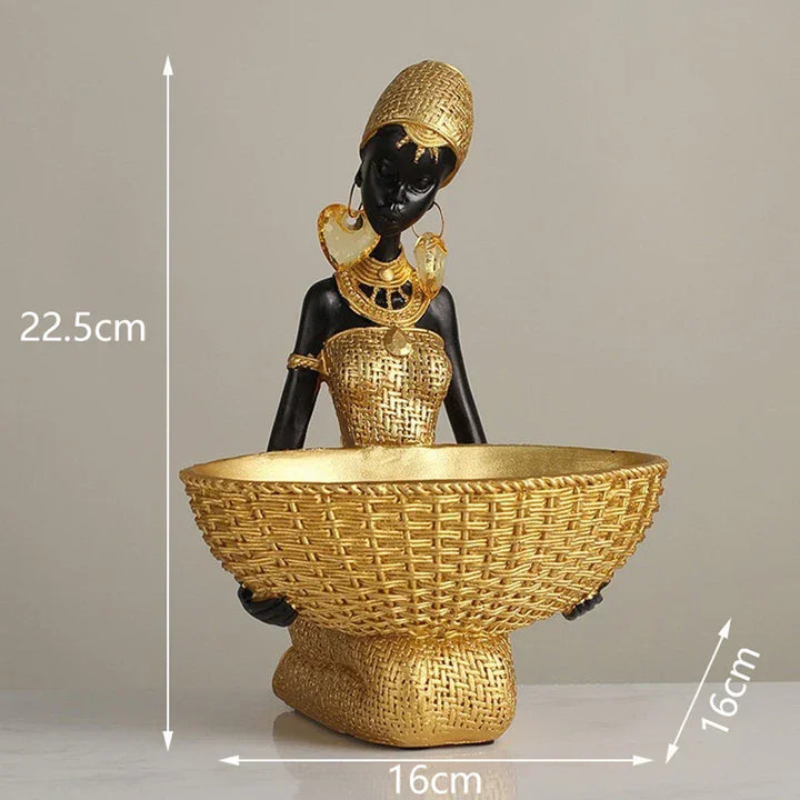 African Tribal Woman Bowl Holder Decorative Statue