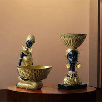African Tribal Woman Bowl Holder Decorative Statue