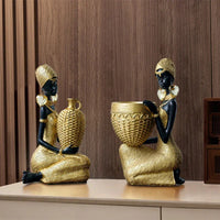 African Tribal Woman Bowl Holder Decorative Statue