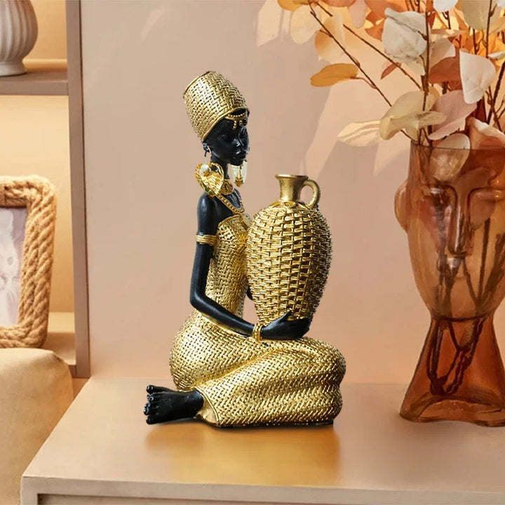 African Tribal Woman Bowl Holder Decorative Statue