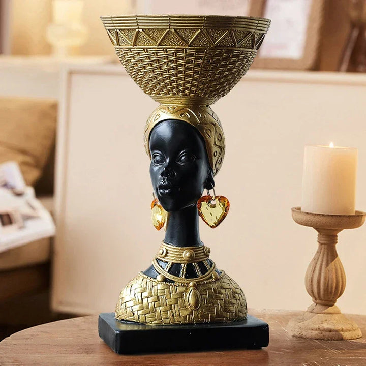 African Tribal Woman Bowl Holder Decorative Statue