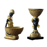 African Tribal Woman Bowl Holder Decorative Statue