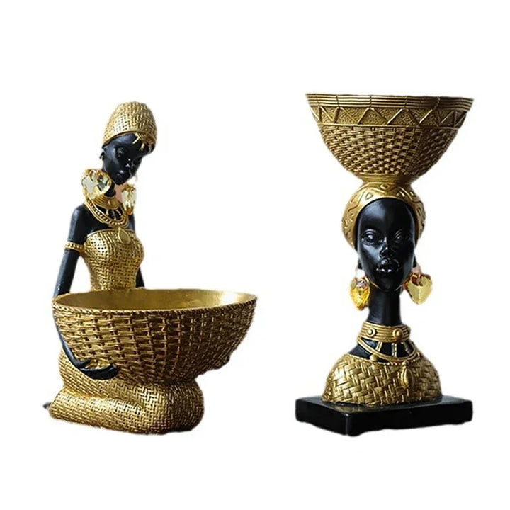 African Tribal Woman Bowl Holder Decorative Statue