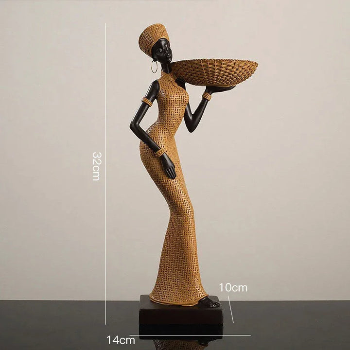 African Tribal Woman Bowl Holder Decorative Statue