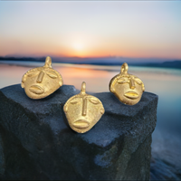 3 African brass pendant, small tribal mask pendant, Ghana Ashanti brass pendants