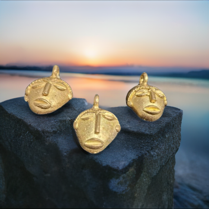 3 African brass pendant, small tribal mask pendant, Ghana Ashanti brass pendants