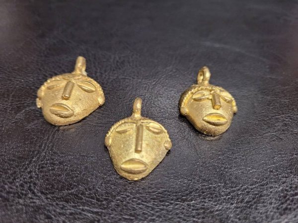 3 African brass pendant, small tribal mask pendant, Ghana Ashanti brass pendants